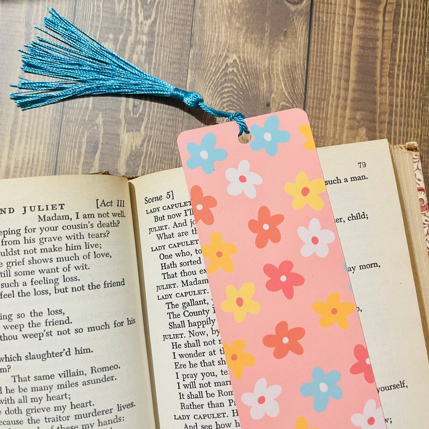 Bookmark With Tassel Bright Pink Floral